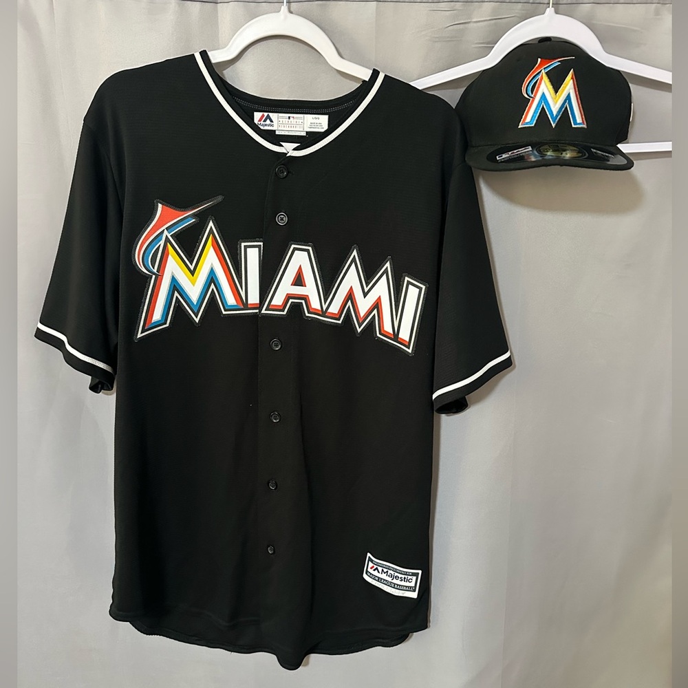 Miami Marlins Jersey + New Era 59FIFTY Fitted Hat Bundle